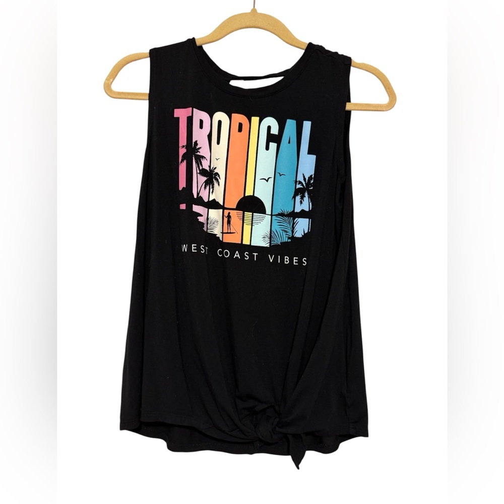 Old Navy Black Sleeveless Muscle Tee with Tie Front